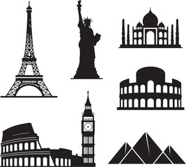 Obraz premium Iconic global landmarks silhouette collection for travel