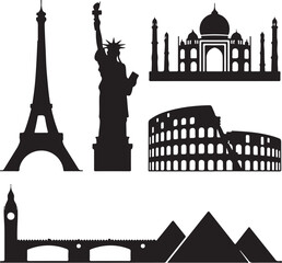 Famous global landmarks silhouette collection for travel