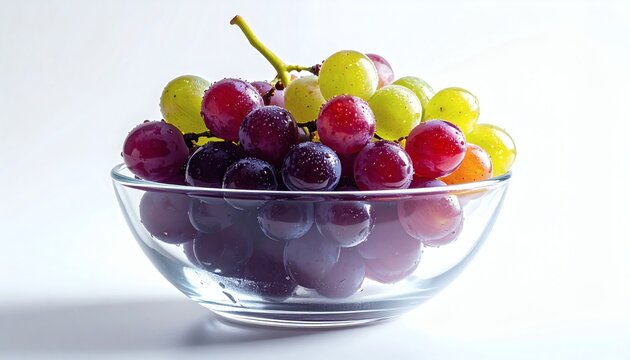 A Luminous Medley of Dew-Kissed Red and Green Grapes in a Clear Glass Bowl - Powered by Adobe