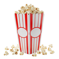 Popcorn in striped container isolated on transparent background