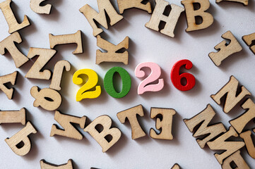 Colorful Numbers and Wooden Letters for New Year Celebration 2026