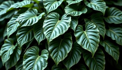Closeup Lush Tropical Foliage with Glossy Leaves