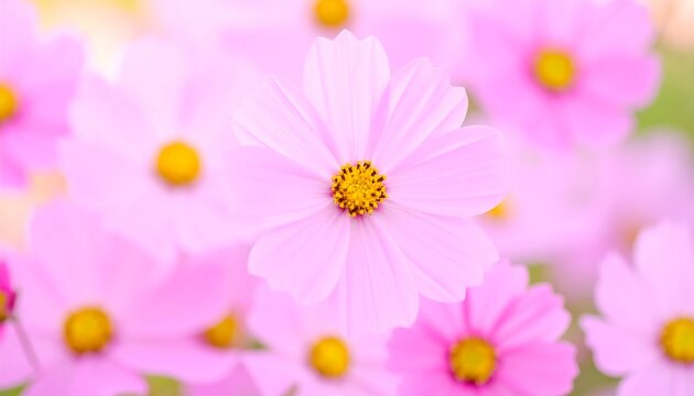 Close-up of soft pink cosmos flowers