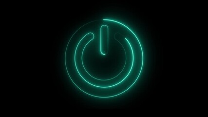 Neon glowing power button icon animated. Power button animated on a black background. turn on off switch press close stop start button animated sign symbol on the black background animation 4k video