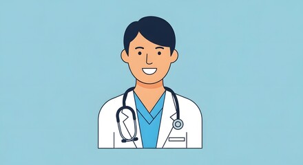 Fototapeta premium Smiling Doctor with Stethoscope on Light Blue Background.