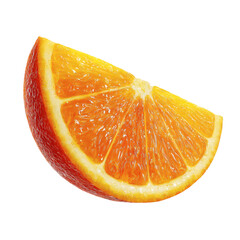 A vibrant juicy orange slice with its textured rind and segmented flesh isolated on a stark black background