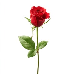 Fototapeta premium Red rose on white background, single stem flower