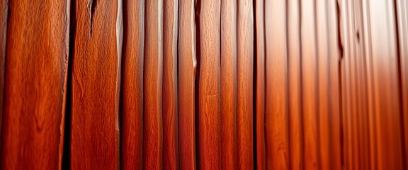 Fototapeta premium Rich, warm brown vertical wood grain, deep grooves, close-up texture, lines, wooden planks