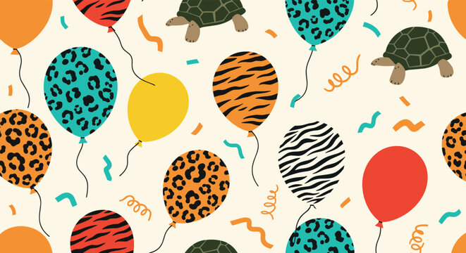A delightful jungle themed birthday party with balloons and turtles.