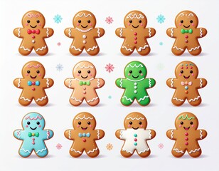 Fototapeta premium Cute Kawaii Gingerbread Cookie Characters with Colorful Decorations