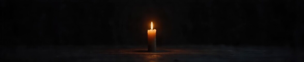 A single candle flickers, casting a warm glow on a dark, empty room, symbolizing the quiet solitude and introspective search for spiritual meaning in isolation , spiritual journey, soul searching
