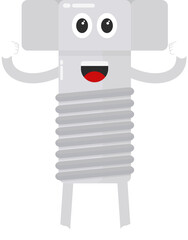 Happy cartoon illustration of a shiny clean bolt character with arms raised. Fun mascot for mechanical, industrial, or maintenance concepts.