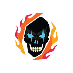 Aggressive Flaming Skull Mascot Logo Illustration.