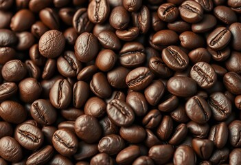 Obraz premium Close-up of roasted coffee beans, rich brown hues, textured surface, natural, coffee bean texture