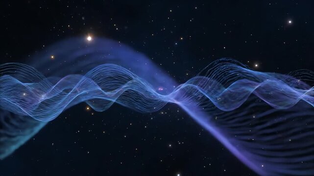A seamlessly looping video depicting a meditative cosmic symphony of interconnected light waves and gentle starry pulsars future, corporate, meditation