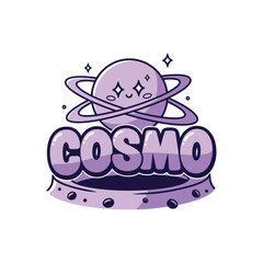 Cute cartoon planet with rings and Cosmo text logo.