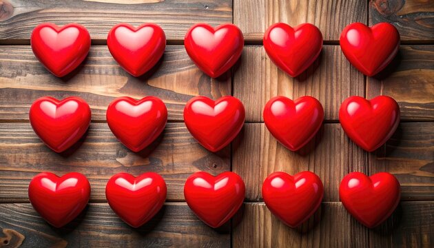 Red Heart Arrangement on Rustic Brown Wooden Background Symbolizing Love Affection Romance and Celebrating Valentine's Day with Warm Lighting for Adobe Stock