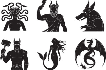 Mythic creatures silhouette collection for fantasy designs