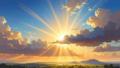 Radiant Sunset Over a Lush Landscape Painting