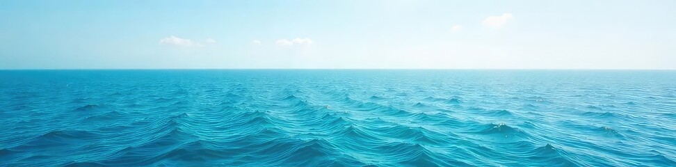 Vast, tranquil ocean stretching to the hazy horizon, a serene seascape under a clear sky Perfect for travel, nature, and serenity themes , scenery, water, blue sky