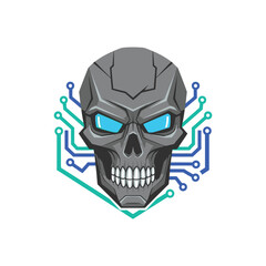 Cybernetic Skull with Circuitry: A Technological Macabre Illustration.