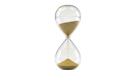 Clear hourglass with golden sand running low