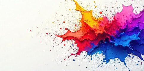 Vibrant splashes of paint explode across a white canvas, creating a dynamic and colorful abstract artwork Perfect for design projects needing bold, energetic visuals , design, colorful