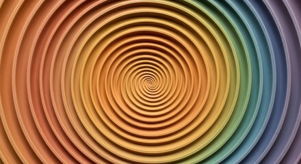 Colorful hypnotic spiral background with rainbow gradient and 3D circular shapes converging to the center