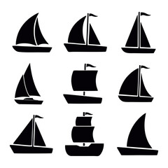 Sailboat icon. Sail boat yacht. Sail vessel vector set. Isolated sailboat icons set.