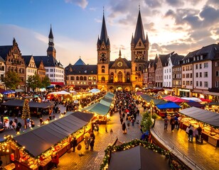 Fototapeta premium European Christmas Market at Dusk