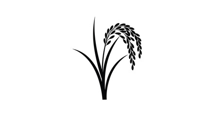 Simple black and white illustration depicting a single stalk of rice plant