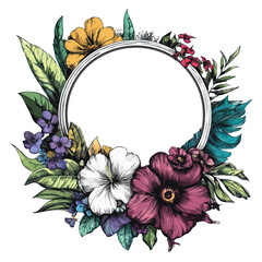 Floral Wreath Frame Vector Illustration for Wedding and Decorative Stickers Print