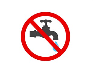 A prohibition sign displays a water faucet with no water flowing, signifying a no-water-usage policy.