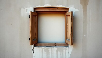 Rustic wooden window frame set in weathered cement wall,  home,  design