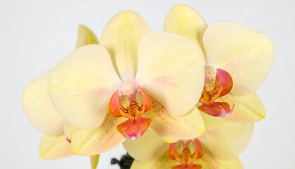 Close-up of pale yellow orchid blossoms