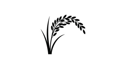 A simple black and white illustration of a flourishing rice plant