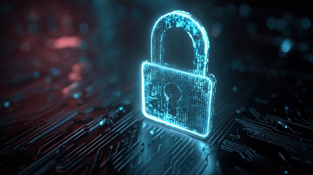 "Digital Cybersecurity Lock on Circuit Background - Data Protection Concept"