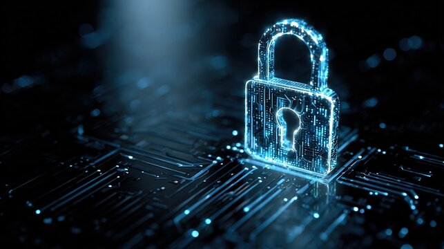 "Digital Cybersecurity Lock on Circuit Background - Data Protection Concept"