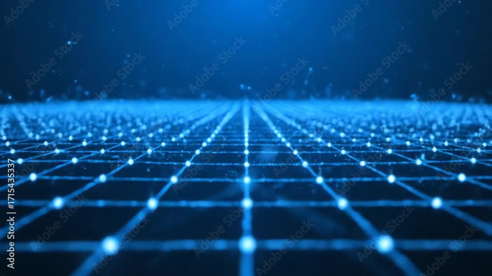 Wall mural a technological, seamlessly looping video featuring a blue starlight glow forming a grid of intercon