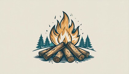 A vibrant illustration showcases a campfire crackling with life, surrounded by a tranquil forest scene.