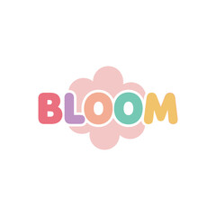 Colorful Bloom Logo Design with Playful Typography and Pastel Cloud.