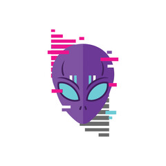 Alien head with glitch effect extraterrestrial being with digital distortion.
