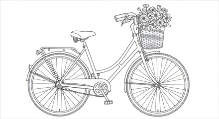 Bicycle with basket of flowers illustration