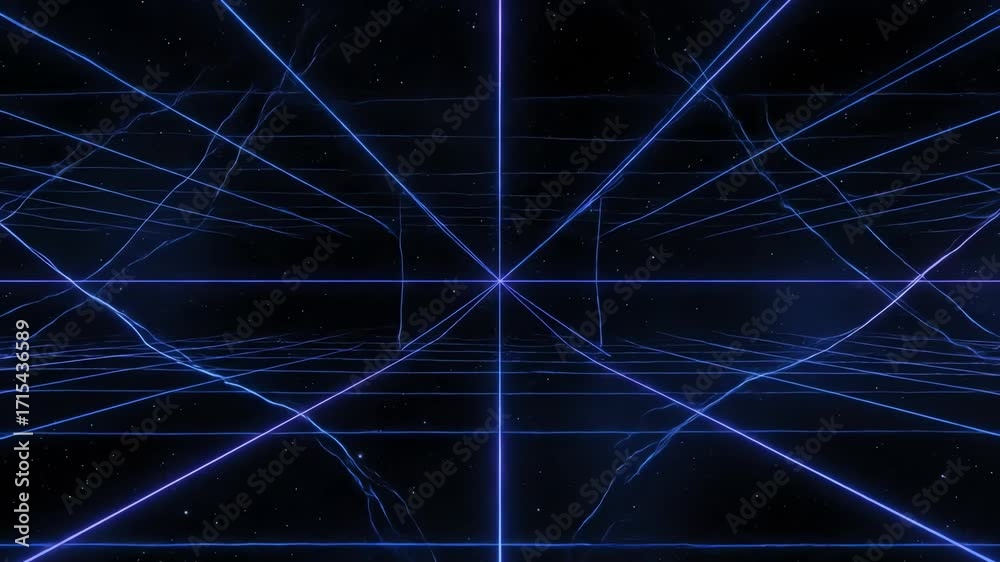 Wall mural abstract cosmic grid lines flowing and intersecting on a dark background in a seamless loop cosmic, 
