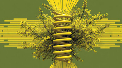 Nature transformation spiraled growth of a tree abstract art green background vibrant environment creative concept