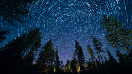 Star trails illuminate a serene forest night nature photography wilderness scenic long exposure