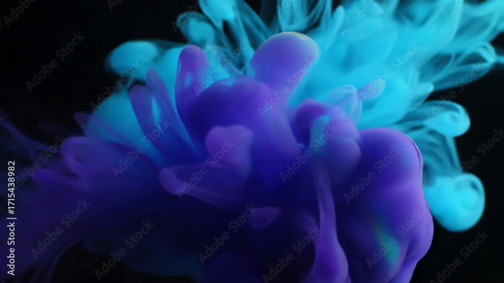 Sticker abstract energy fields of deep purple and cyan interacting and expanding, seamless loop ethereal, sc
