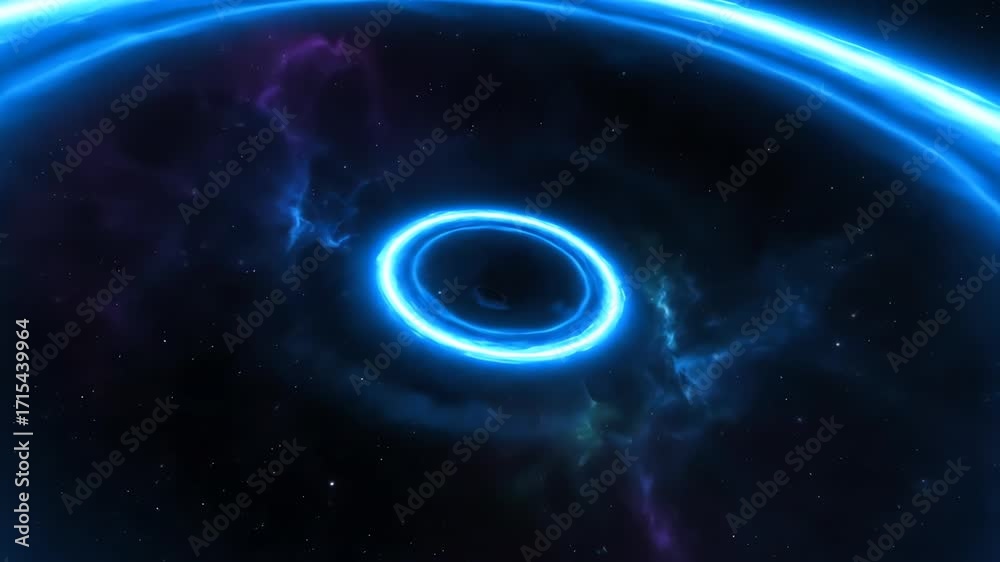 Wall mural abstract glowing blue rings expand and fade in a seamlessly looping cosmic event horizon dynamic, fa