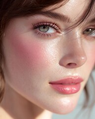 Fototapeta premium Dewy makeup on beautiful young woman with dewy makeup and glowing skin for dewy makeup beauty concept