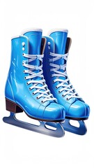 Shiny blue ice skates, laced up, ready for winter fun
